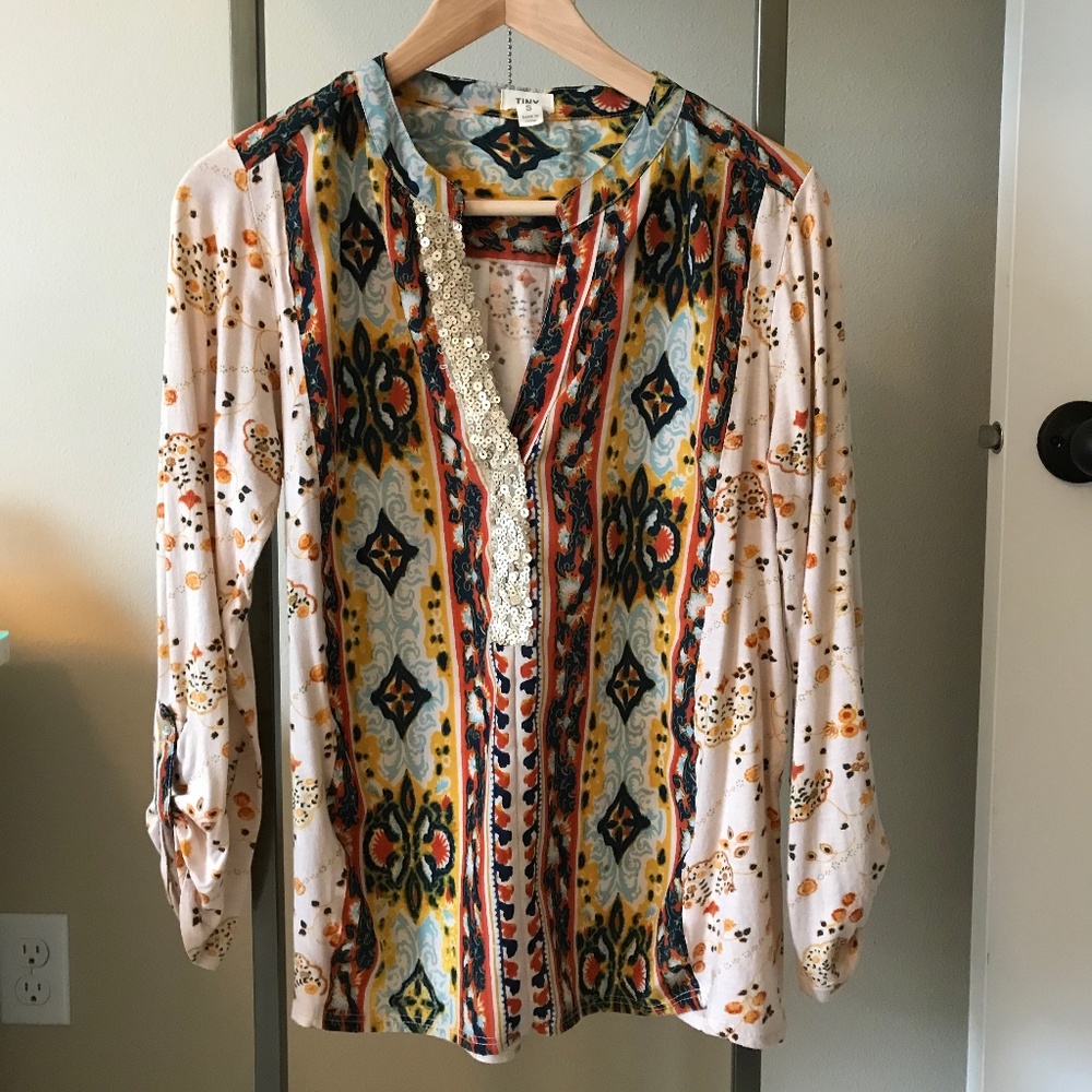 Anthropologie Bohemian 3/4 Sleeve Print Shirt, EUC